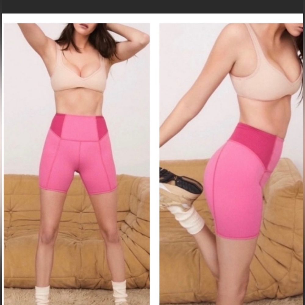NWT For Love & Lemons Pink Dani Color Block Biker Shorts-Size S